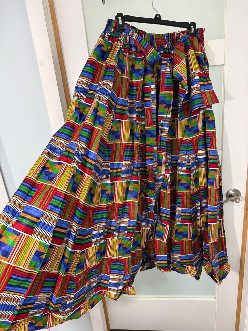 Blue and Orange Kente Maxi Skirt with pockets and Headwear - Picture 2 of 7